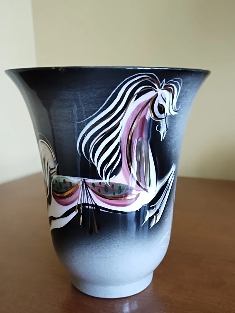 Sascha Brastoff Horse Vase Vintage Mid Century Modern Hand Painted Black White